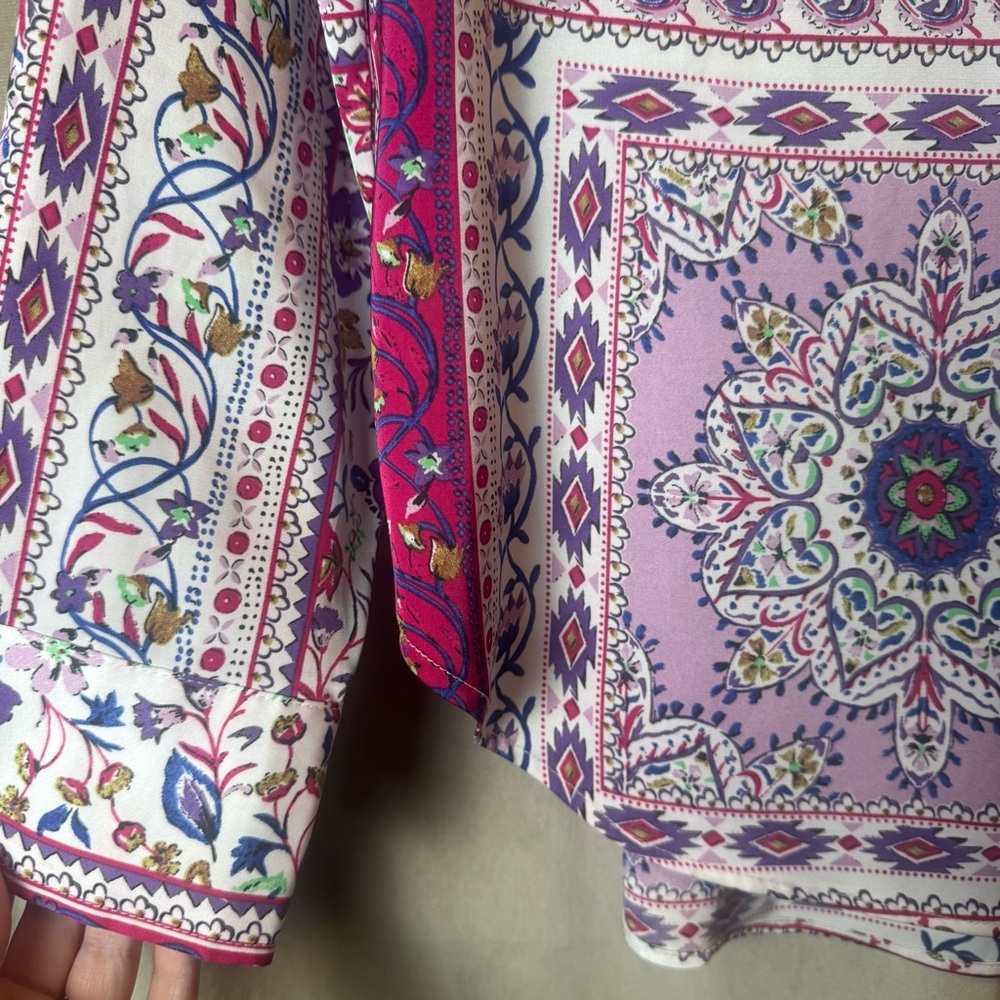 Joie Multicolor Patchwork Button-Down Shirt Polye… - image 3